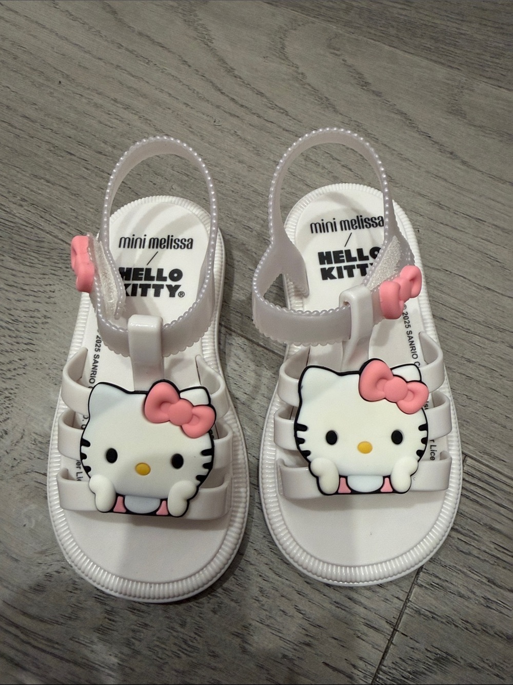 Mini Melissa White Jelly Hello Kitty Sandals with Pink Bows